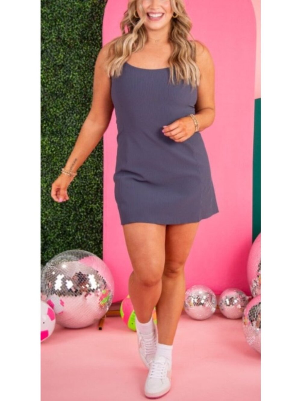 NEW Spanx Get Moving Booty Boost Straight Fit Ribbed Dress Dark Storm 1X Casual